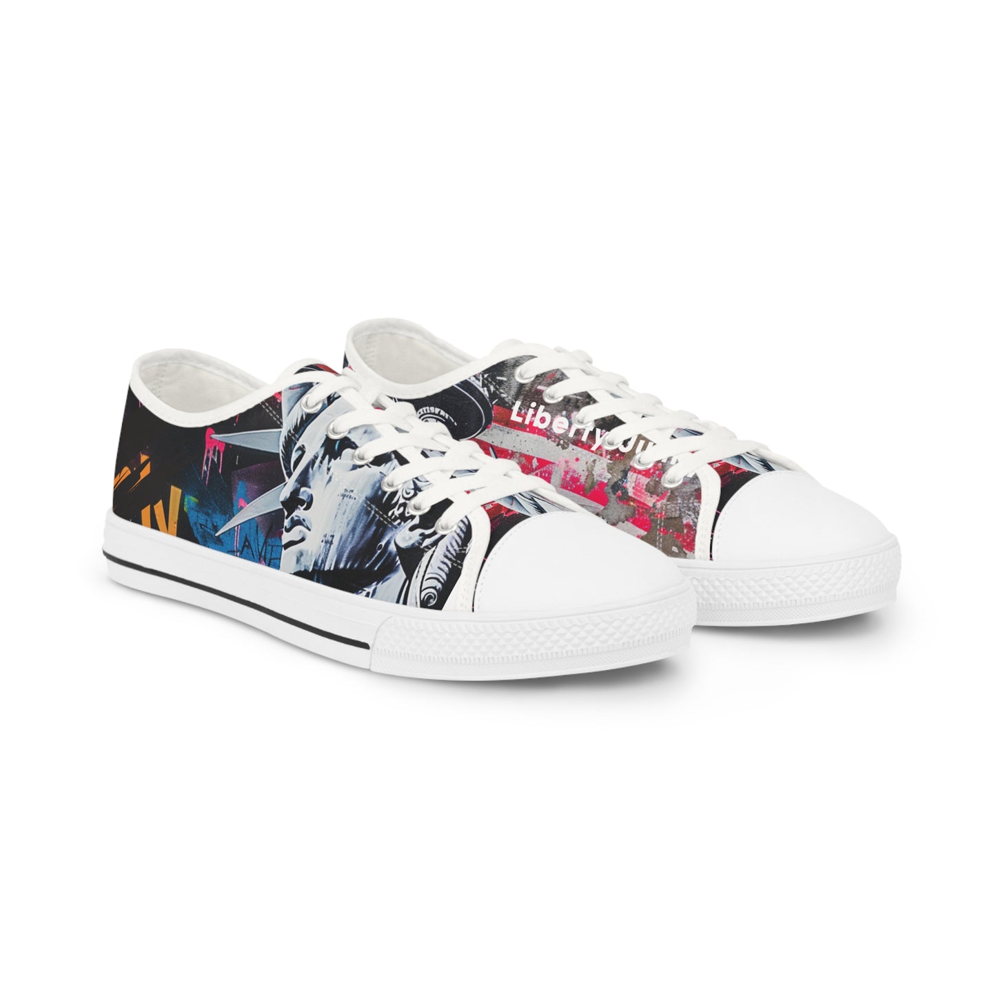 Liberty Junky American flag and Statue of liberty design -Men's Low Top Sneakers